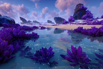 Purple Crystal Beach Landscape Sunset