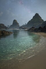 Starlit Rocky Coastline Beach Scene