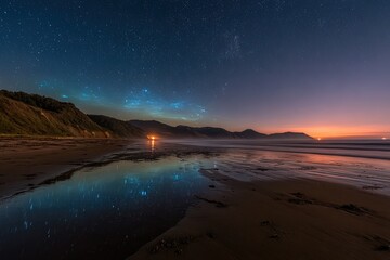 Starry Night Beach Sunset Reflection