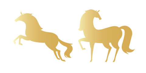 ゴールドの馬のシルエット。高級感のあるベクターイラスト。2026年のお正月、干支、年賀状用。