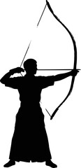 Kyudo Archer Silhouette Ink Brush Vector. Japanese Traditional Archery Warrior for Focus and Precision Concept