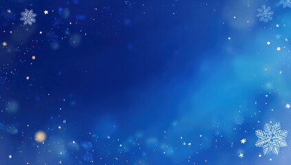 Fototapeta premium Winter wonderland background with beautiful snowflakes and sparkling lights for Christmas holiday season. Festive blue background featuring magical stars and shimmering snow creating dreamy winter 