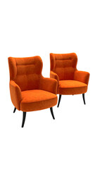 Fototapeta premium Zwei knallorange, gemütliche Sessel – modernes 3D-Interior - PNG