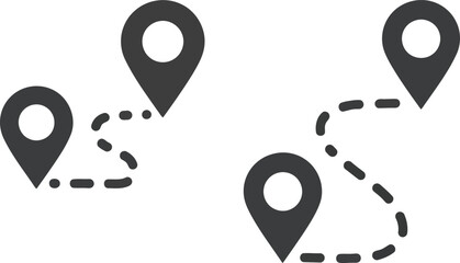 Navigation map pins with dotted lines showing route and destinations vector
