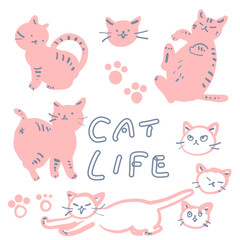 Cute pink cat illustration set