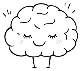 Obraz premium Cute brain character illustration hand drawn outline