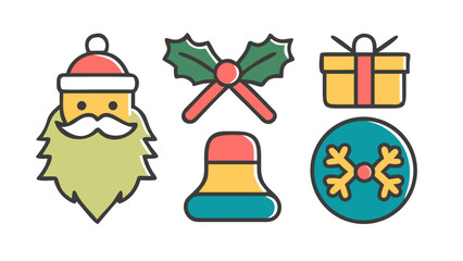 Christmas Vector Icons Set with Santa Claus Wreath Bell Stocking and Reindeer