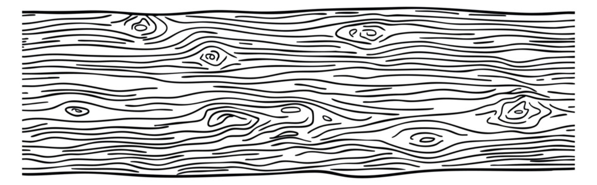 Wood texture pattern collection with knots and grain black and white line art