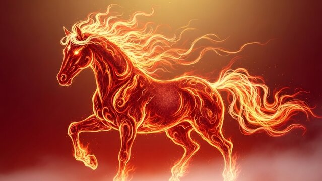 Mythical Fiery Horse Galloping in Ethereal Orange Glow