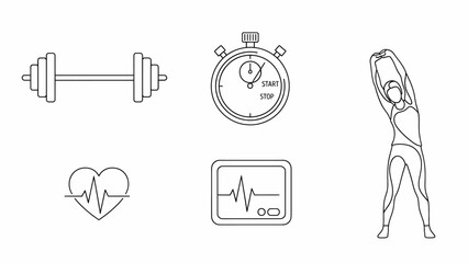 Fototapeta premium Elegant Fitness Gym Line Art Icon Set