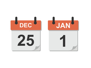 Calendar date Christmas and New Year icon isolated.