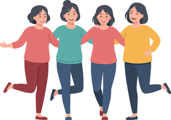 Obraz premium Four Smiling Women Friends Together Happy Diverse Flat Design