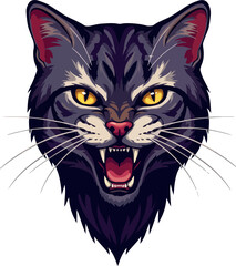 Grumpy Pixel Art Cat Face with Yellow Eyes and Open Mouth