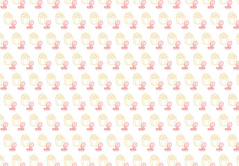 チキンナゲットとケチャップをモチーフにした親しみやすいフードイラストパターン｜ファストフードや飲食店デザインに使いやすいシームレス背景素材