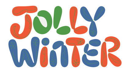 Jolly Winter Typography: A whimsical typography spells out Jolly Winter, capturing the cheerful essence of the season with playful, vibrant lettering. 