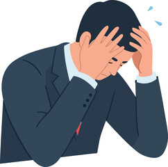 Man In Suit Holding Head In Frustration White Background Flat Illustration