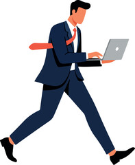 Man In Suit Walking With Laptop Flat Design Isolated Object