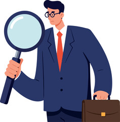 Man in Suit With Magnifying Glass Searching for Opportunity