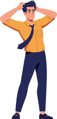 Man in Yellow Shirt and Blue Pants with Tie Scratching Head Isolated