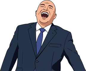 Man Laughing Hard In A Dark Blue Suit Isolated On White