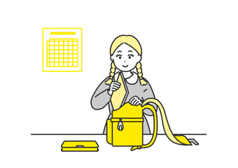 ランドセルに教科書を入れている女の子のイメージイラスト