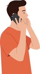 Man Talking on Phone Flat Illustration Orange T-shirt Isolated