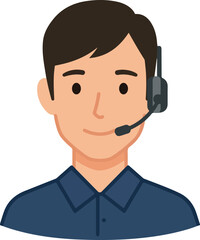 Man With Headset Wearing Blue Shirt Minimal Flat Illustration