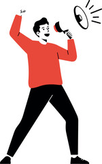 Man With Megaphone Announcing in Red Sweater and Black Pants
