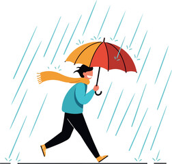 Man With Umbrella Walking In Rain