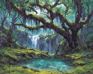 Pristine Waterfall In Lush Green Forest