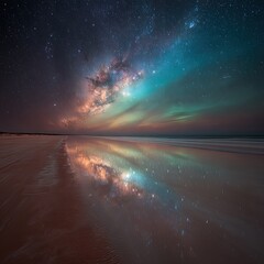 Night Sky Reflection On Calm Beach at Sunset