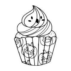 cute Halloween cupcake vector with ghost cream and pumpkin pattern