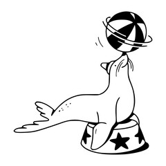 circus seal balancing ball vector illustration in vintage style © Zen20