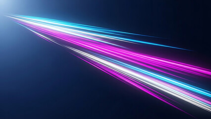 Streaks of pink white and blue light trails on dark blue background motion speed image