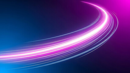 Swirling bright pink and white light trails on a dark blue and purple gradient background streak curve