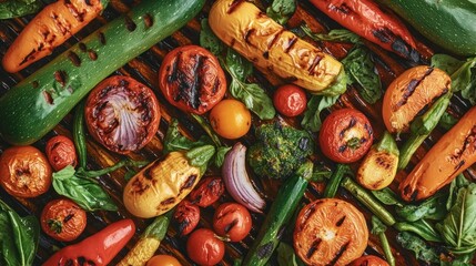 Assorted grilled vegetables arranged on a wooden surface.