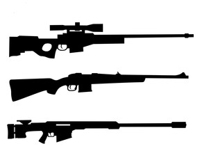 Set sniper gun sillhouette vector on white background, silhouette sniper rifles gun stock vector,set sniper gun design illustration, sillhouette sniper rifles gun image 