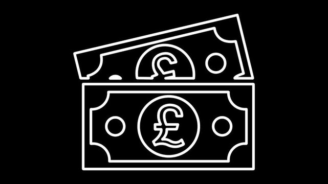 Black icons of British pound banknotes on white background