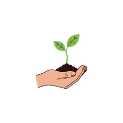Hand holding young plant vector illustration
