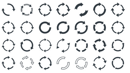 Collection of various black circular arrow icons