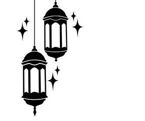 Islamic lantern sillhouette with sparklings image, Islamic lantern black vector,moslem lantern with stsr sillhouette vector 