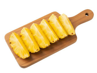 pineapple slices on a cutting board, white background isolated