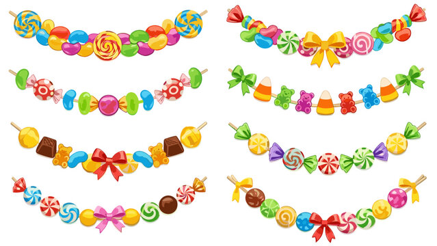 Colorful candy garlands with bows