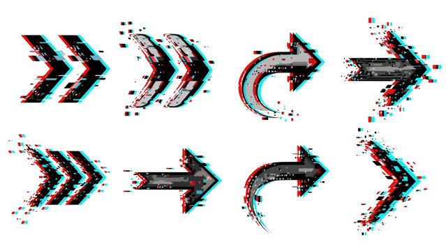 Glitchy distorted arrows set