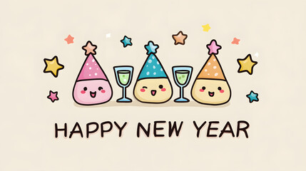 Cute kawaii style Happy New Year vector