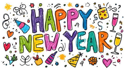 Colorful vector illustration of Happy New Year typography