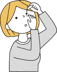 目薬を指す女性単色