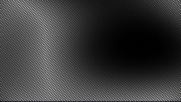Halftone dot motion pattern seamless looped background. Animated grid of white dots texture against black backdrop, gradient effect overlay