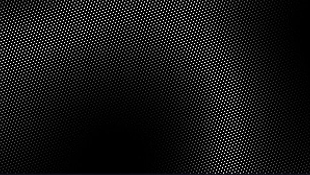  Halftone dot motion pattern seamless looped background. Animated grid of white dots texture against black backdrop, gradient effect overlay