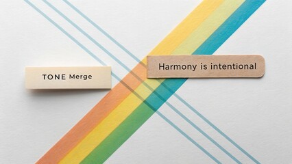 Minimalist Composition with Colorful Stripes and Words on a White Background for Visual Inspiration and Creative Projects